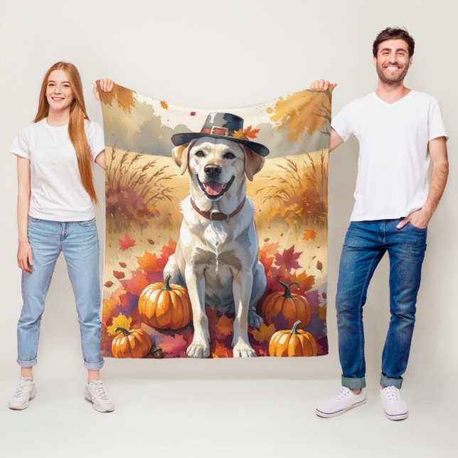 Labrador In Autumn Leaves Thanksgiving Art Fleece Blanket (In Situ)