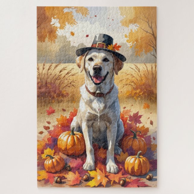 Labrador In Autumn Leaves Thanksgiving Art Jigsaw Puzzle (Vertical)
