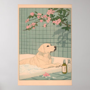 Labrador in Bathtub Art Print Ukiyo-e Japanese Dog
