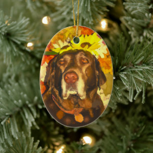 Labrador in flowers ceramic tree decoration