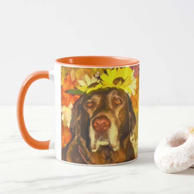 Labrador in flowers mug (With Donut)