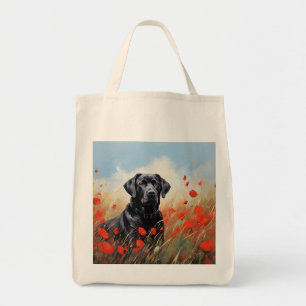 Labrador in poppies tote bag