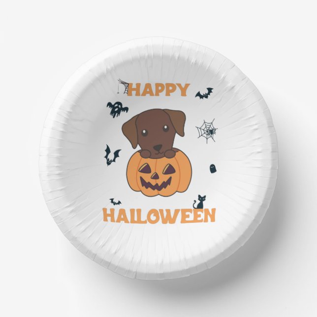 Labrador In Pumpkin Cute Dogs Happy Halloween Paper Plate (Front)