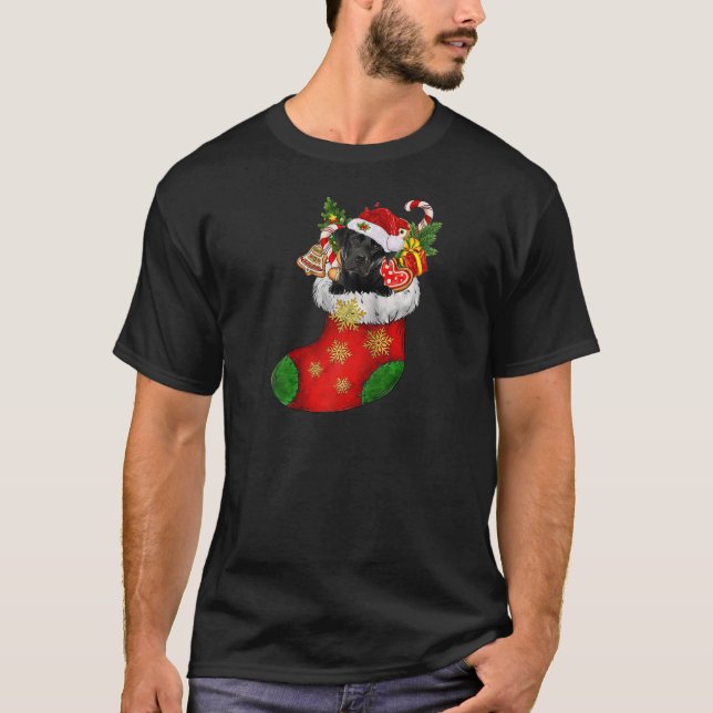 Labrador In Sock Christmas Santa Hat Xmas Dog Love T-Shirt (Front)