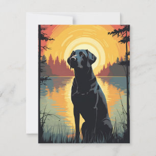 Labrador in the forest during sunset holiday card