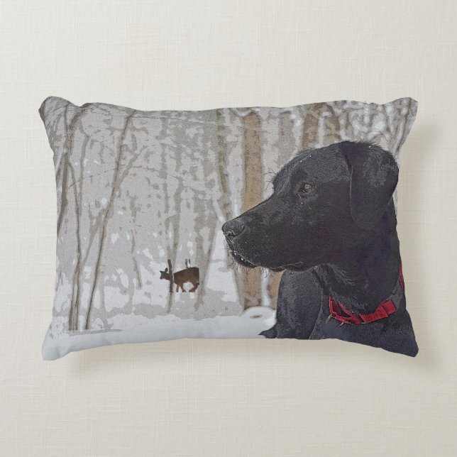Labrador in Winter Decorative Cushion (Front)