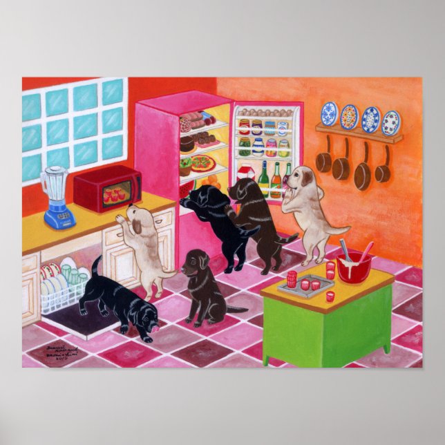 Labrador Kitchen Party Artwork Poster (Front)