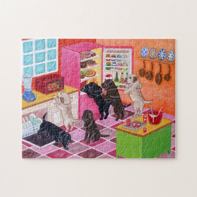 Labrador Kitchen Party Painting Jigsaw Puzzle (Horizontal)