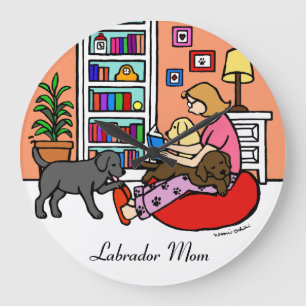 Labrador Mum Reading Large Clock