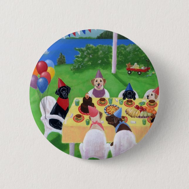 Labrador Party 6 Cm Round Badge (Front)