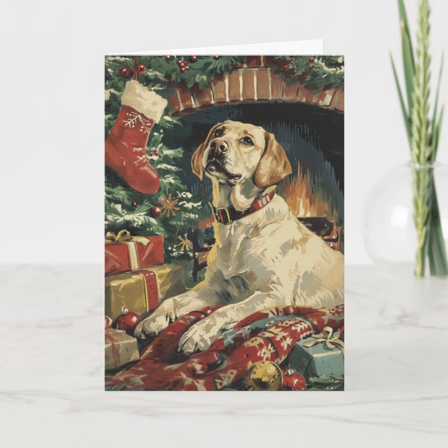 Labrador Personalised vintage Christmas  Holiday Card (Front)