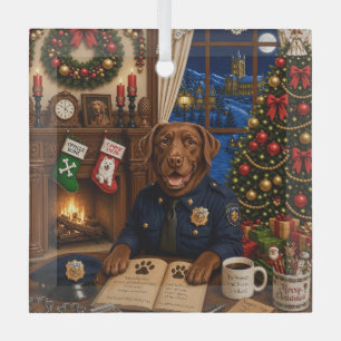 Labrador Police Dog Holiday Glass Tree Decoration