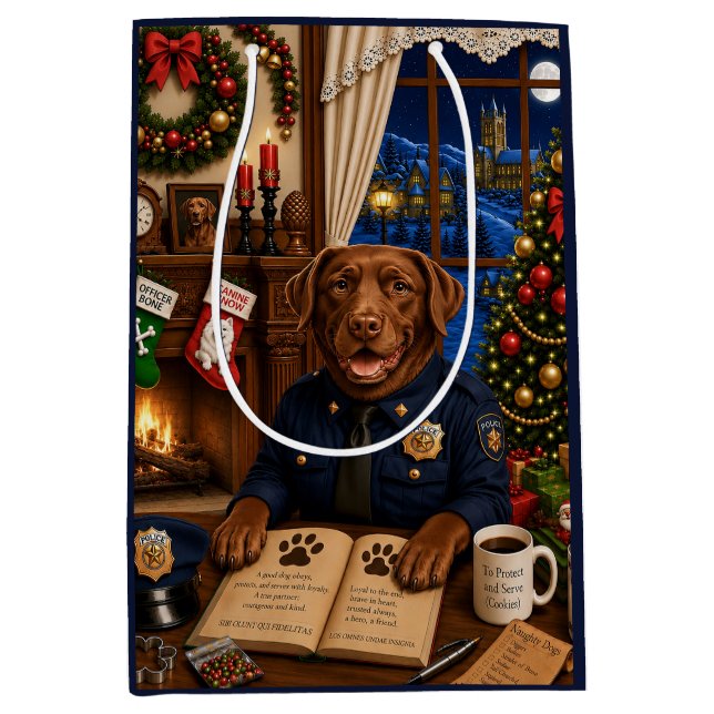 Labrador Police Dog Holiday  Medium Gift Bag (Front)