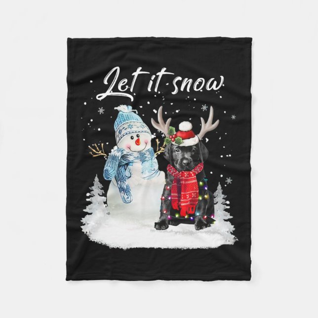 Labrador Pup Santa Dog Christmas Snowman Xmas Paja Fleece Blanket (Front)