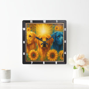 Labrador Puppies Colourful Art Square Wall Clock