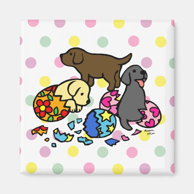 Labrador Puppies from Eggs Polka Dots Magnet (Front)