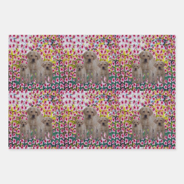 Labrador Puppies On Blossoms, Gift Wrap Sheets, (Front)