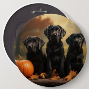 Labrador Puppy Autumn Delight Pumpkin 6 Cm Round Badge