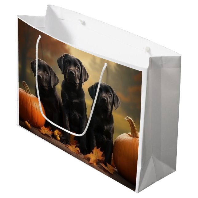 Labrador Puppy Autumn Delight Pumpkin  Large Gift Bag (Front Angled)