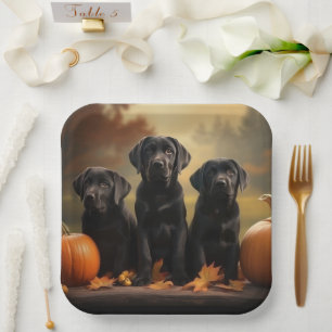 Labrador Puppy Autumn Delight Pumpkin  Paper Plate