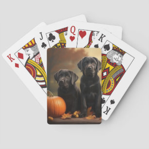Labrador Puppy Autumn Delight Pumpkin Playing Cards