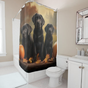 Labrador Puppy Autumn Delight Pumpkin  Shower Curtain