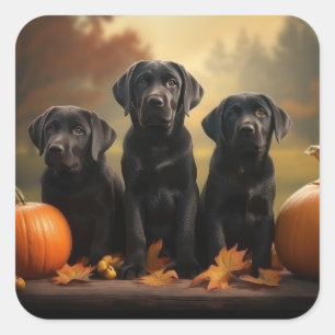 Labrador Puppy Autumn Delight Pumpkin  Square Sticker