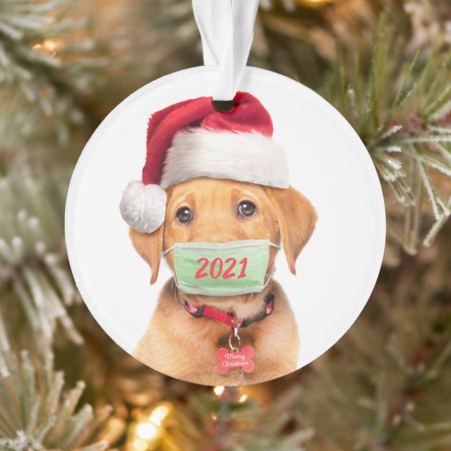 Labrador Puppy Dog in Face Mask 2021 Ornament (Tree)