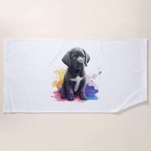 Labrador puppy in watercolors beach towel