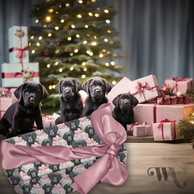 Labrador Puppy Modern Pink Bows Christmas Sm Wrapping Paper (Creator Uploaded)