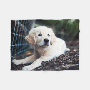 Labrador Puppy Playing In The Garden Fleece Blanket
