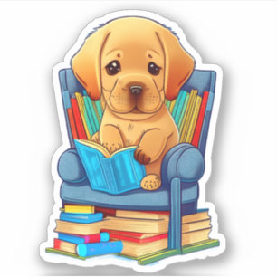 Labrador Puppy reading a book sticker