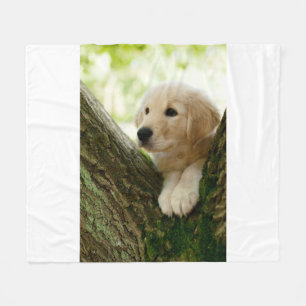 Labrador Puppy Sitting In A Woodland Setting Fleece Blanket