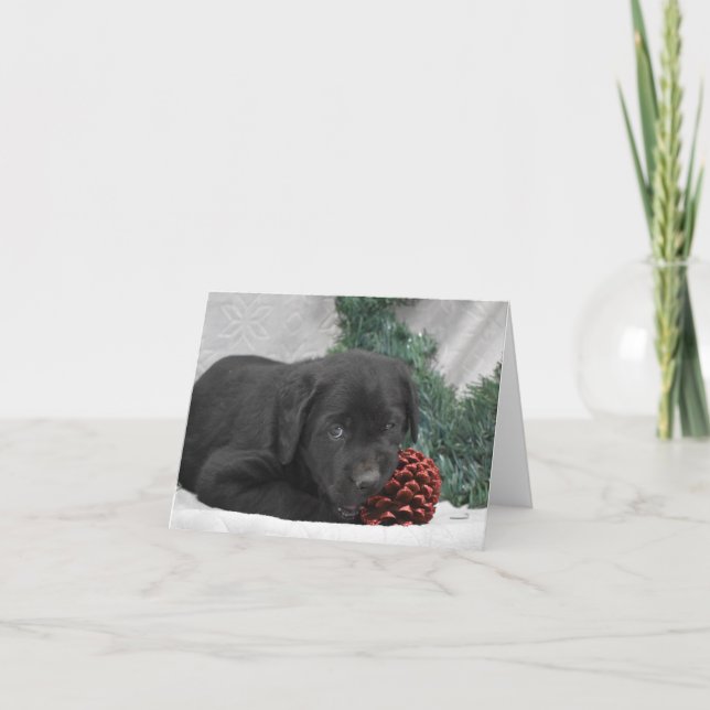 Labrador puppy with Christmas wreath Note Card (Front)
