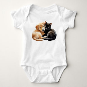 Labrador Puppy with Cute black kitten Baby Bodysuit