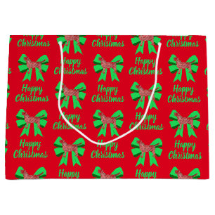 Labrador Red Christmas Silhouette Dog & Green Bow Large Gift Bag