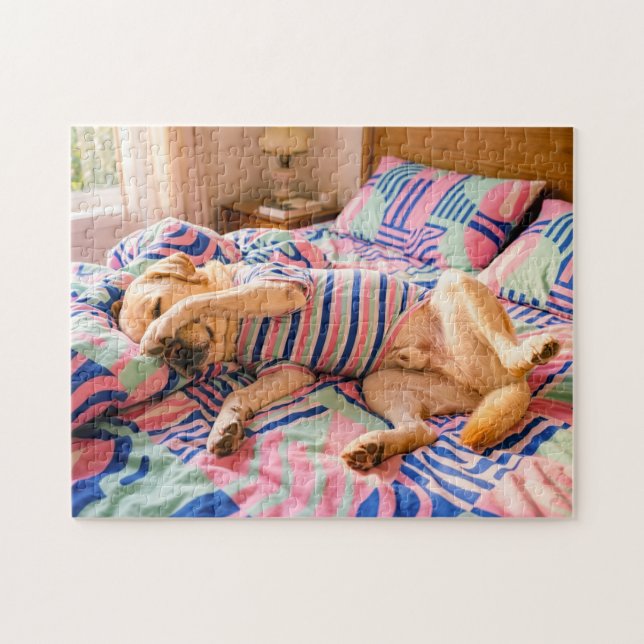 Labrador Resting on Colourful Bedspread Jigsaw Puzzle (Horizontal)
