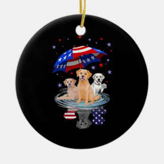 Labrador Retriever American Flag Shadow Ceramic Tree Decoration