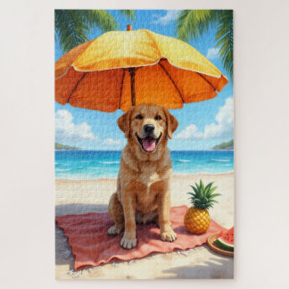 Labrador Retriever Beach Relax Scene Jigsaw Puzzle