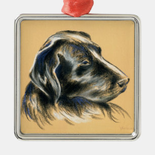 Labrador Retriever - Black Dog Pastel Drawing Metal Tree Decoration