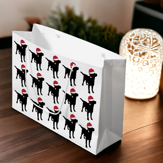 Labrador Retriever Black In Red Santa Hat Large Gift Bag (Labrador Retriever Black In Red Santa Hat Large Gift Bag from Ricaso)