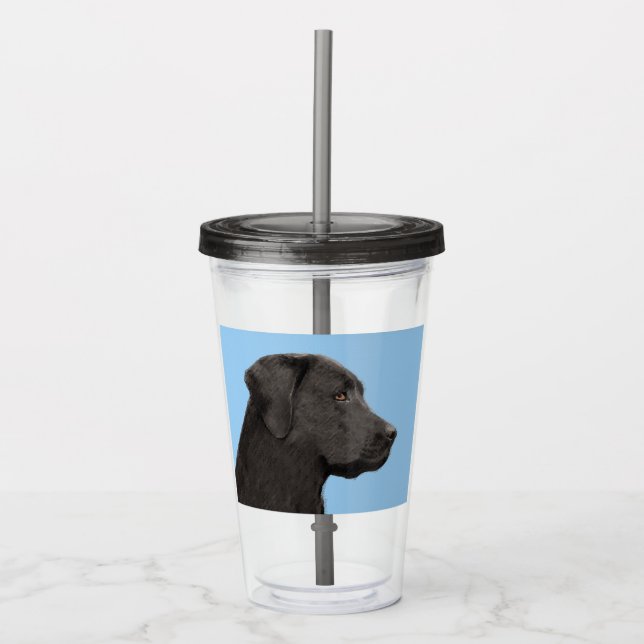Labrador Retriever Black Painting Original Dog Art Acrylic Tumbler (Front)