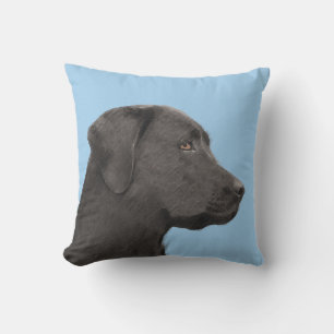 Labrador Retriever Black Painting Original Dog Art Cushion
