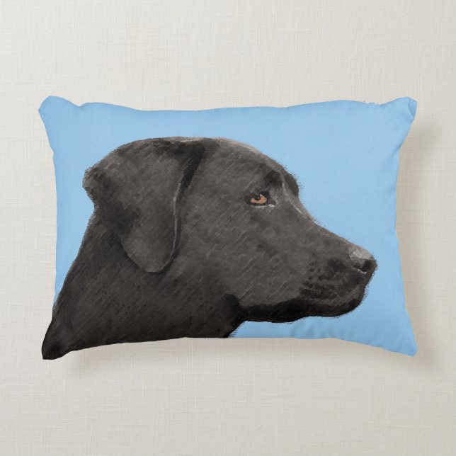 Labrador Retriever Black Painting Original Dog Art Decorative Cushion (Front)