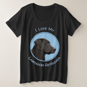 Labrador Retriever Black Painting Original Dog Art Plus Size T-Shirt