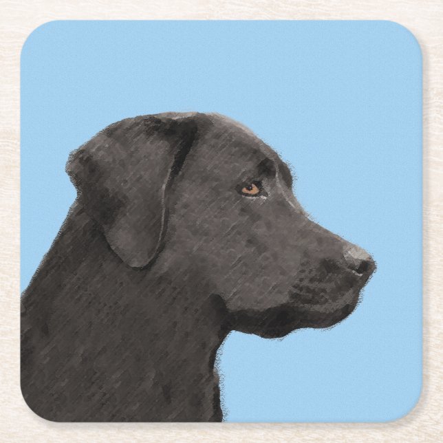Labrador Retriever Black Painting Original Dog Art Square Paper Coaster (Front)
