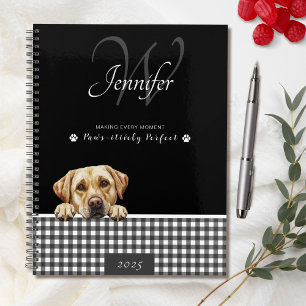 Labrador Retriever Black White Gingham Custom Name Planner