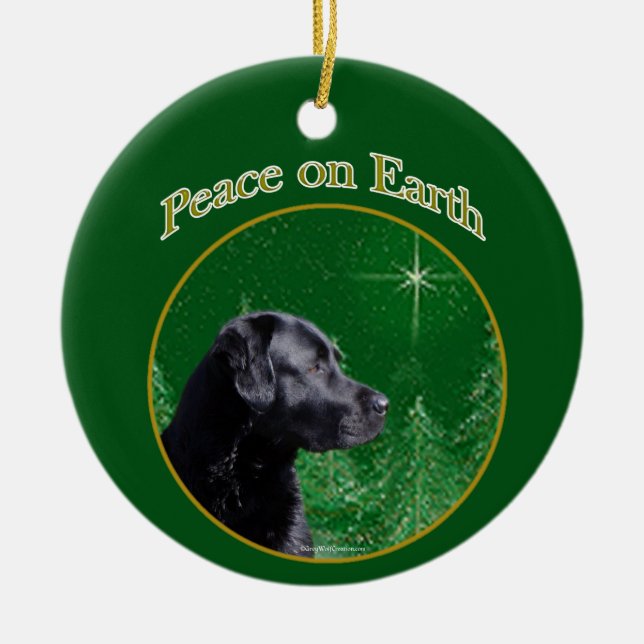 Labrador Retriever (blk) Peace Ceramic Tree Decoration (Front)