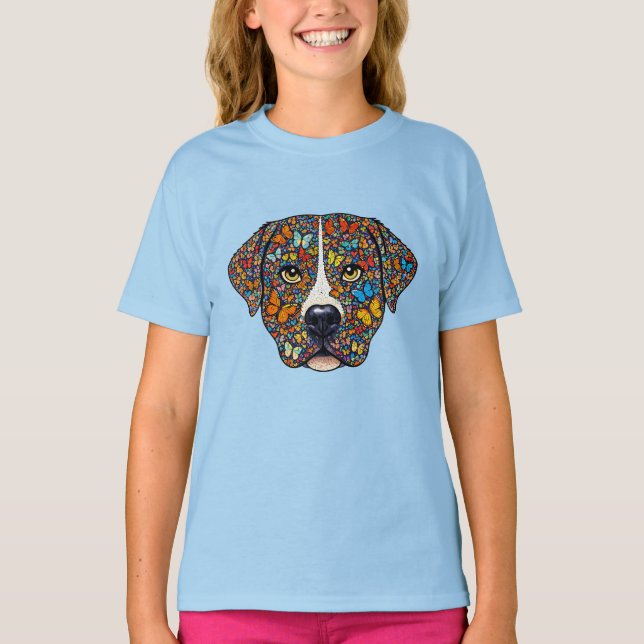 Labrador Retriever Butterfly Kaleidoscope Portrait T-Shirt (Front)