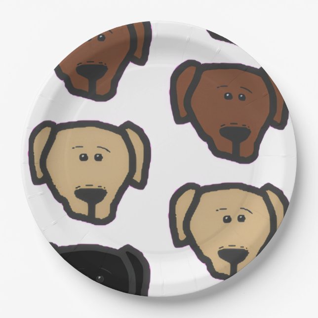 Labrador Retriever Cartoon Heads Paper Plate (Front)